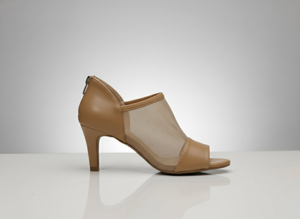 Beige Mesh Block Heels for Women